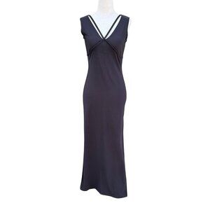 Formula X Vintage Y2K Sleeveless Strap V-Neck Side Slit Gray Bodycon Maxi Dress
